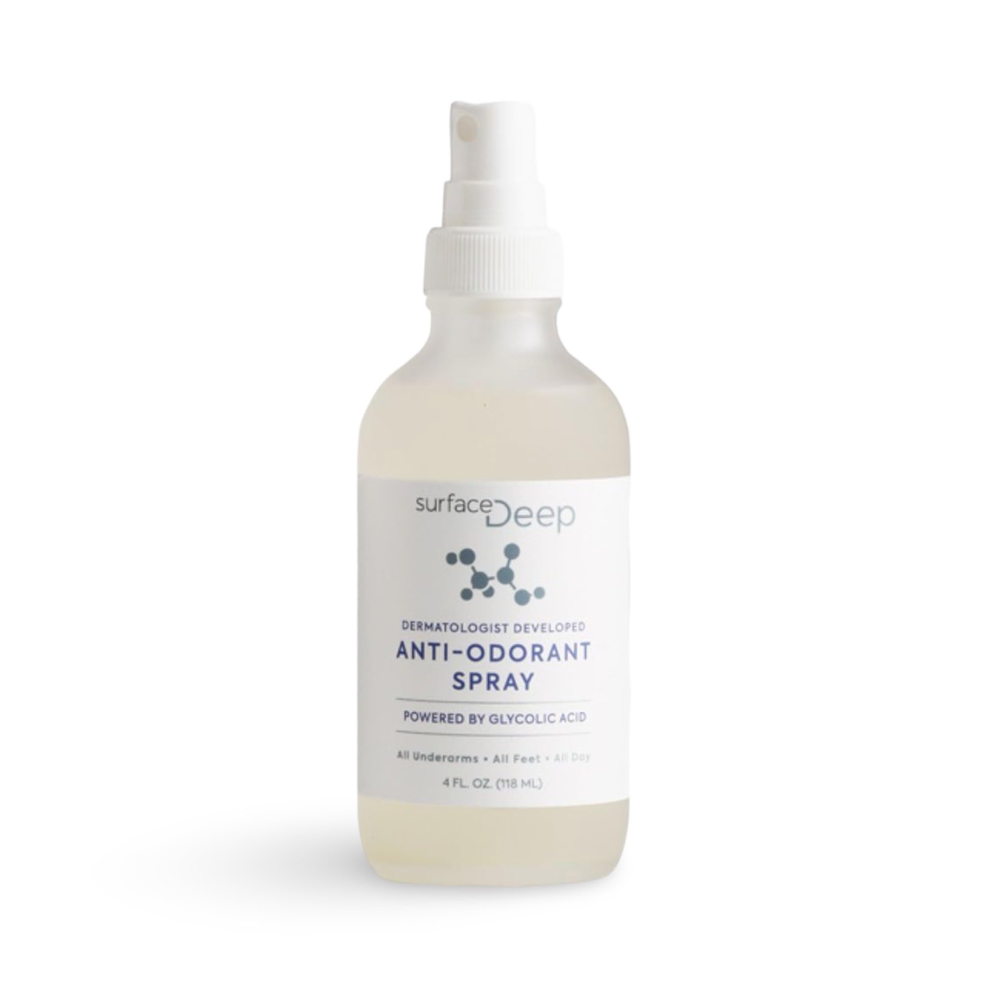 Surface Deep Natural Spray Deodorant – Aluminum-Free, Vegan, Dermatologist-Developed | Odor Prevention for Underarms & Feet
