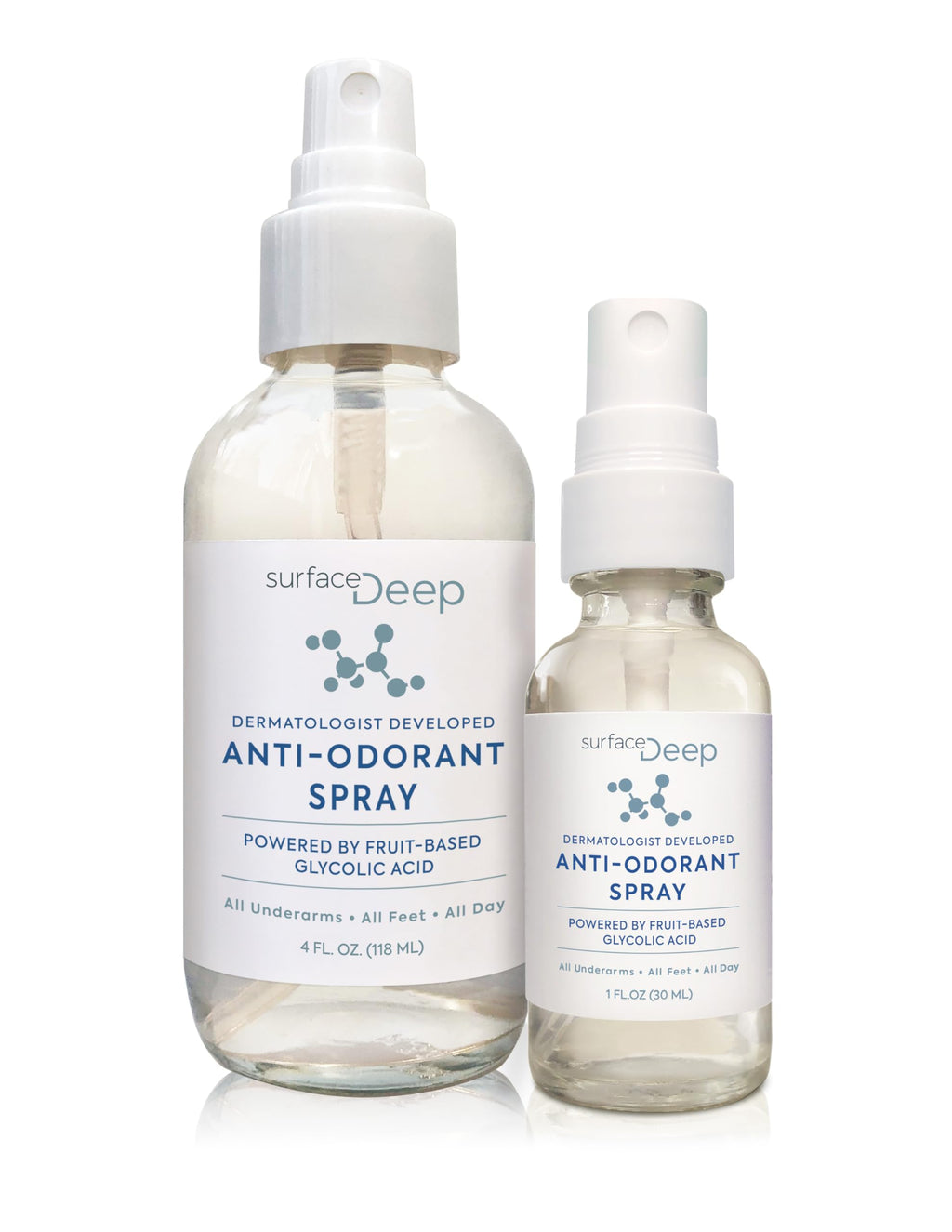 Surface Deep Natural Spray Deodorant – Aluminum-Free, Vegan, Dermatologist-Developed | Odor Prevention for Underarms & Feet