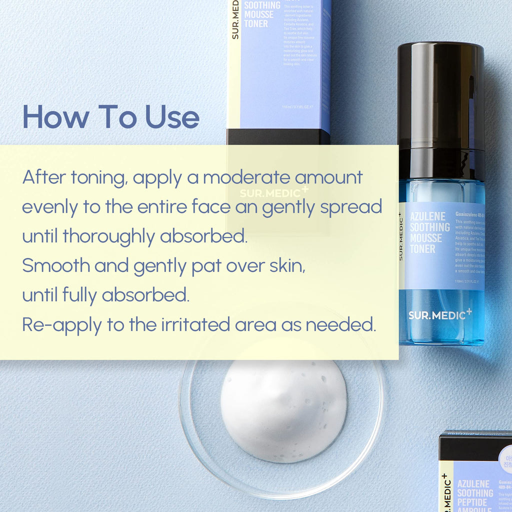 SURMEDIC+ Azulene Moisturizing Mousse Toner – Hydrating, Calming Bubble Toner for Sensitive Skin | 3.71 oz / 110 ml