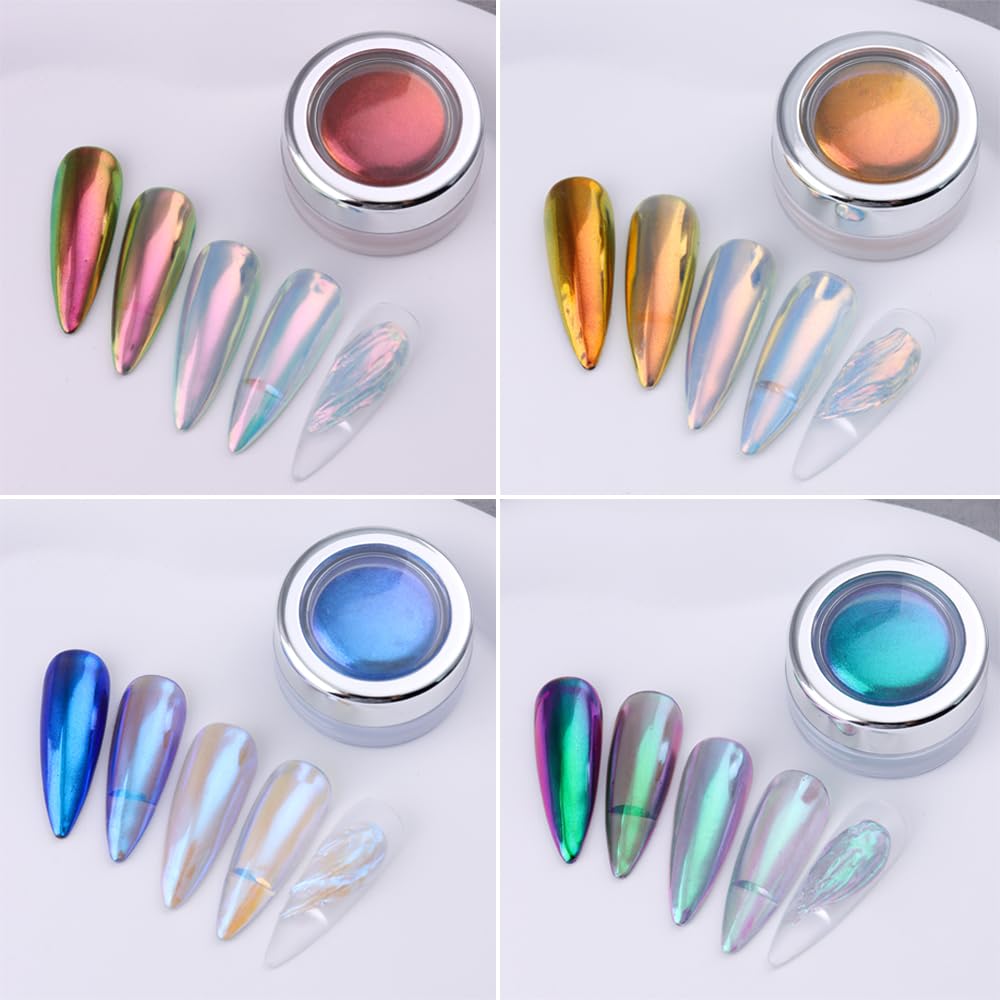 SUTOKAKA 4-Color Chameleon Chrome Nail Powder Kit – Aurora Mirror Nail Art