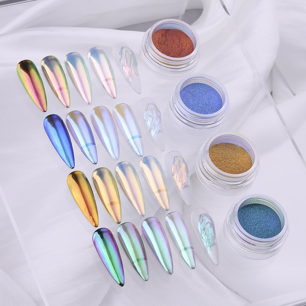 SUTOKAKA 4-Color Chameleon Chrome Nail Powder Kit – Aurora Mirror Nail Art