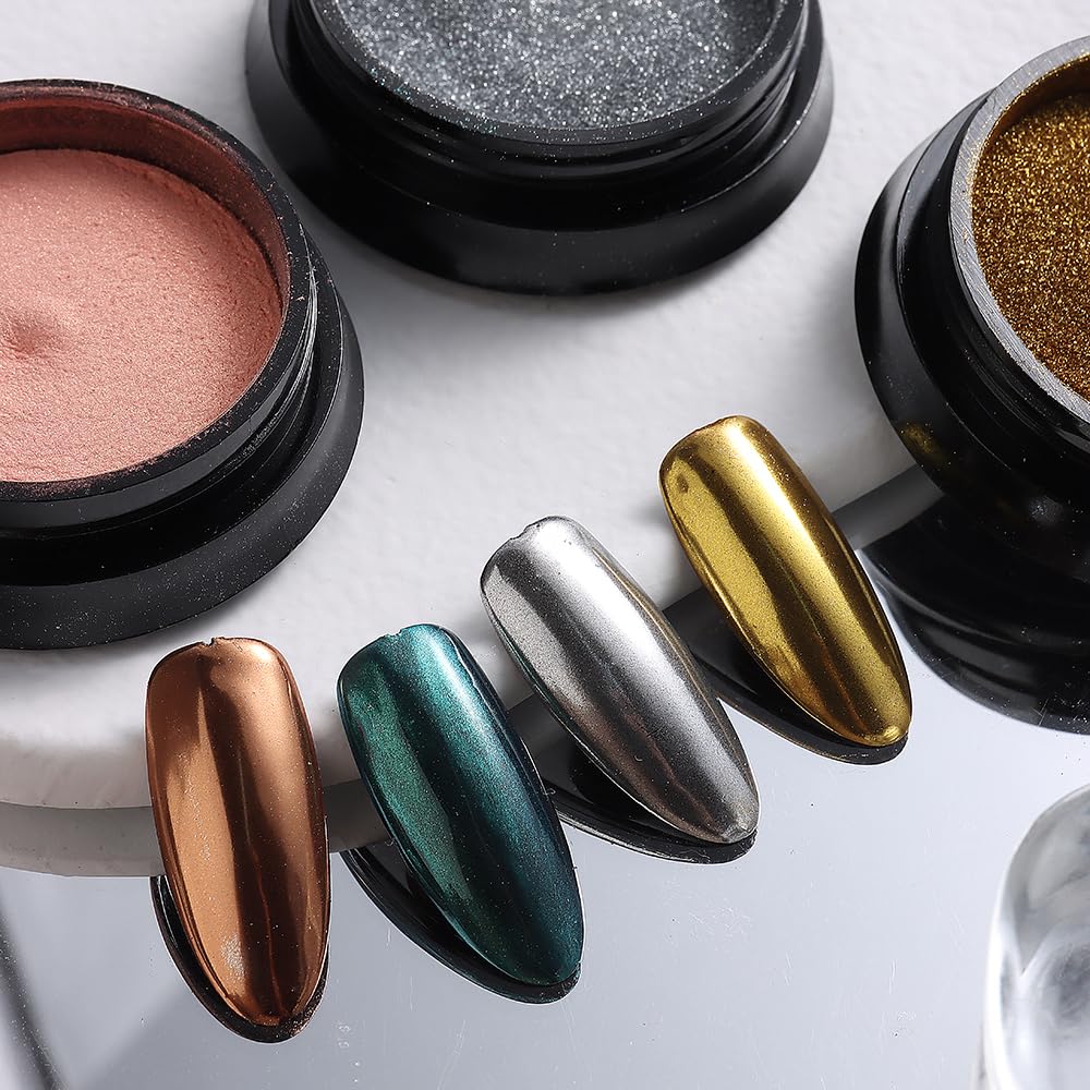 SUTOKAKA Chrome Nail Powder Kit – 8 Jars (Mirror & Aurora Mermaid Finishes)