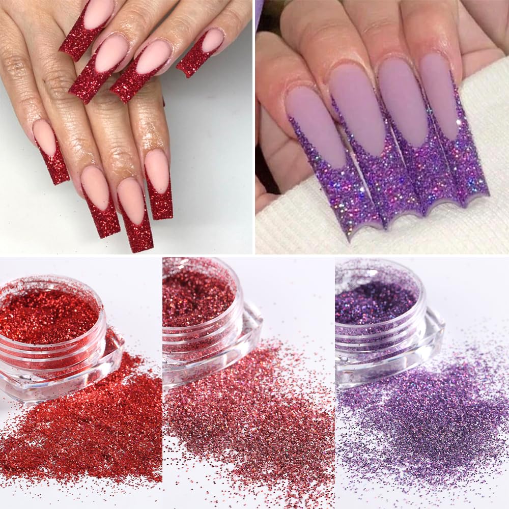 SUTOKAKA Holographic Sugar Glitter Powder – 12 Iridescent Nail Colors