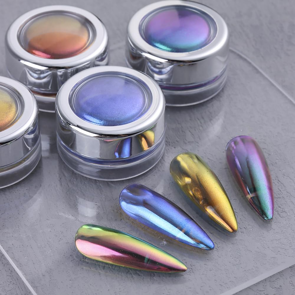 SUTOKAKA 4-Color Chameleon Chrome Nail Powder Kit – Aurora Mirror Nail Art