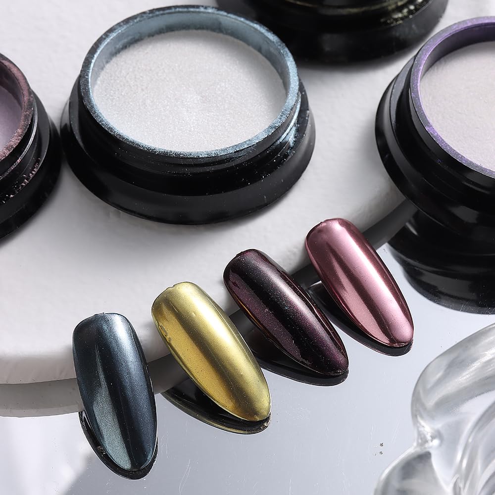 SUTOKAKA Chrome Nail Powder Kit – 8 Jars (Mirror & Aurora Mermaid Finishes)