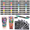 Suu66 Temporary Tattoo Markers Kit – 16 Dual-End Colors with 80 Stencils | Skin-Safe & Washable