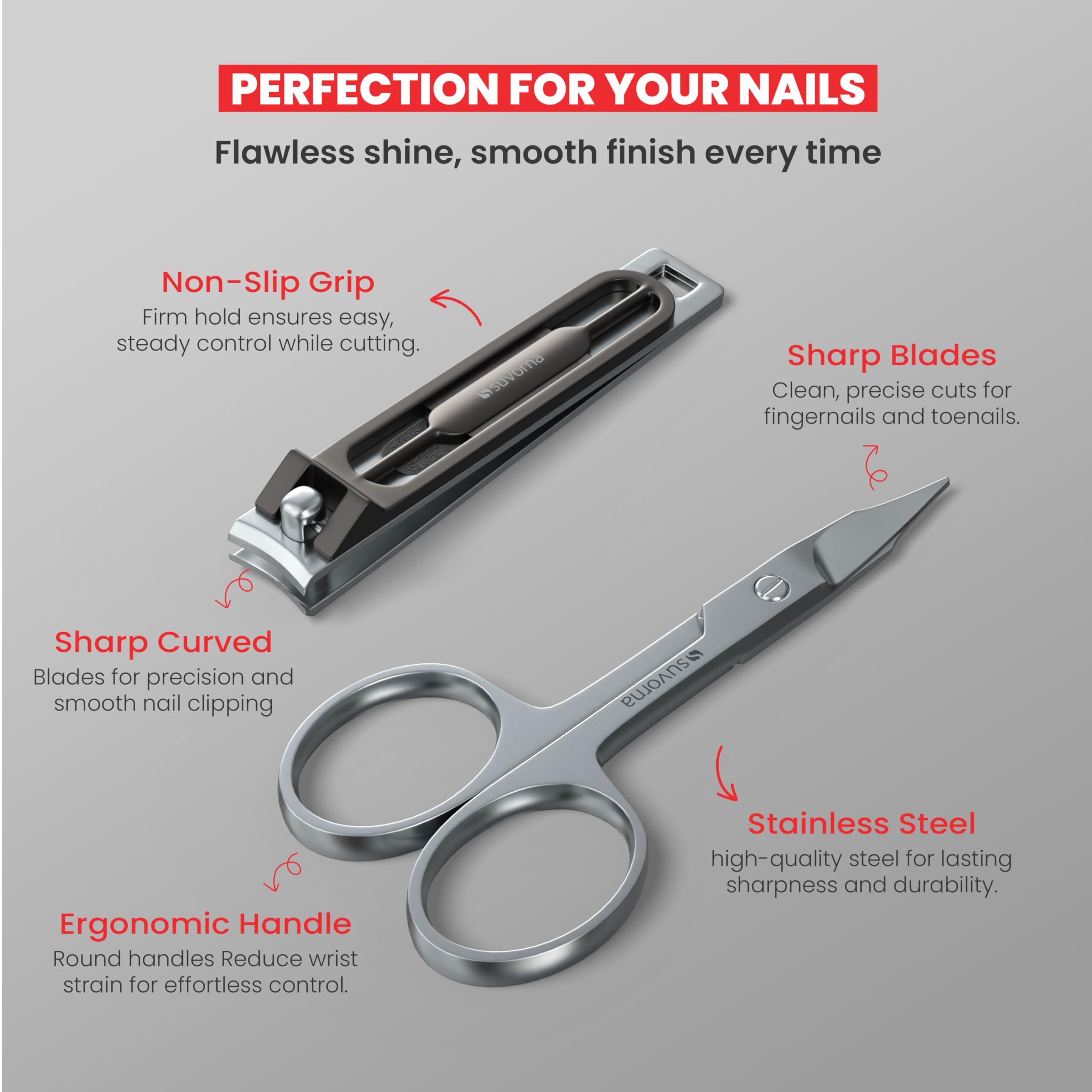 Suvorna 8-in-1 Manicure Pedicure Set | Japanese Stainless Steel, Travel Case