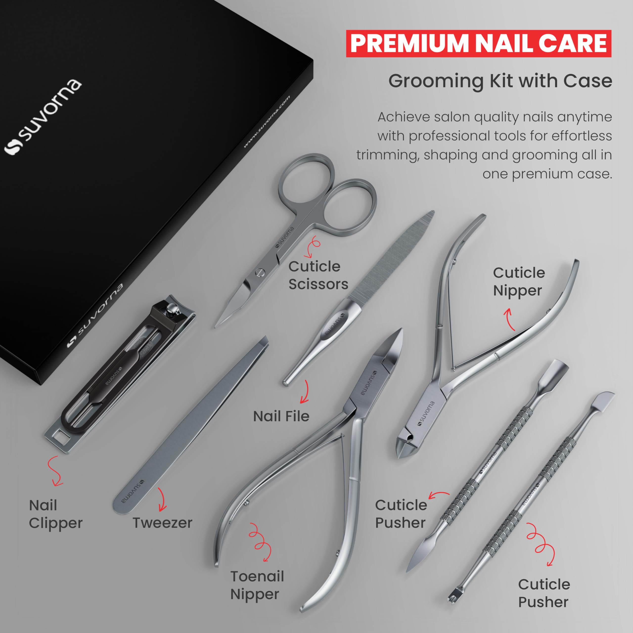 Suvorna 8-in-1 Manicure Pedicure Set | Japanese Stainless Steel, Travel Case