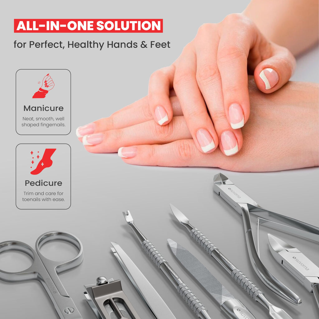 Suvorna 8-in-1 Manicure Pedicure Set | Japanese Stainless Steel, Travel Case
