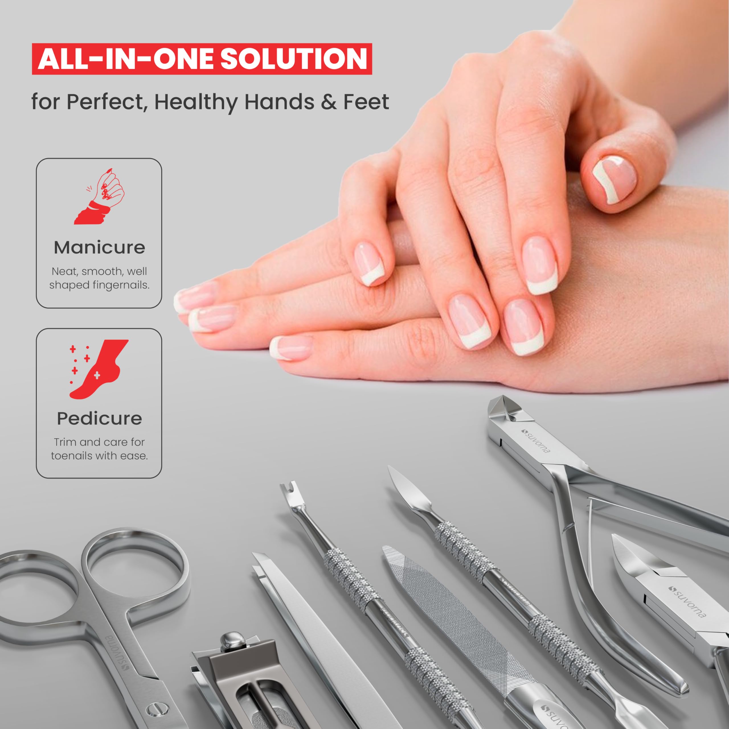Suvorna 8-in-1 Manicure Pedicure Set | Japanese Stainless Steel, Travel Case