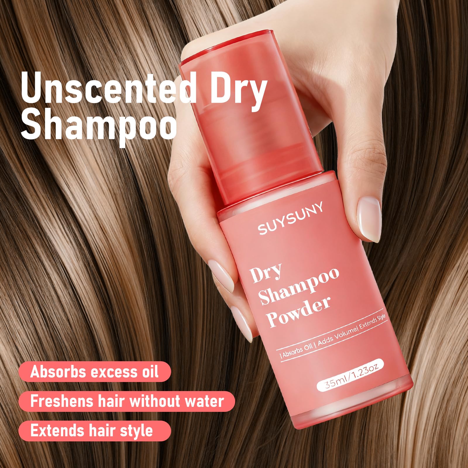 SUYSUNY Dry Shampoo Powder – Travel Size, Waterless, Non-Aerosol, Unscented