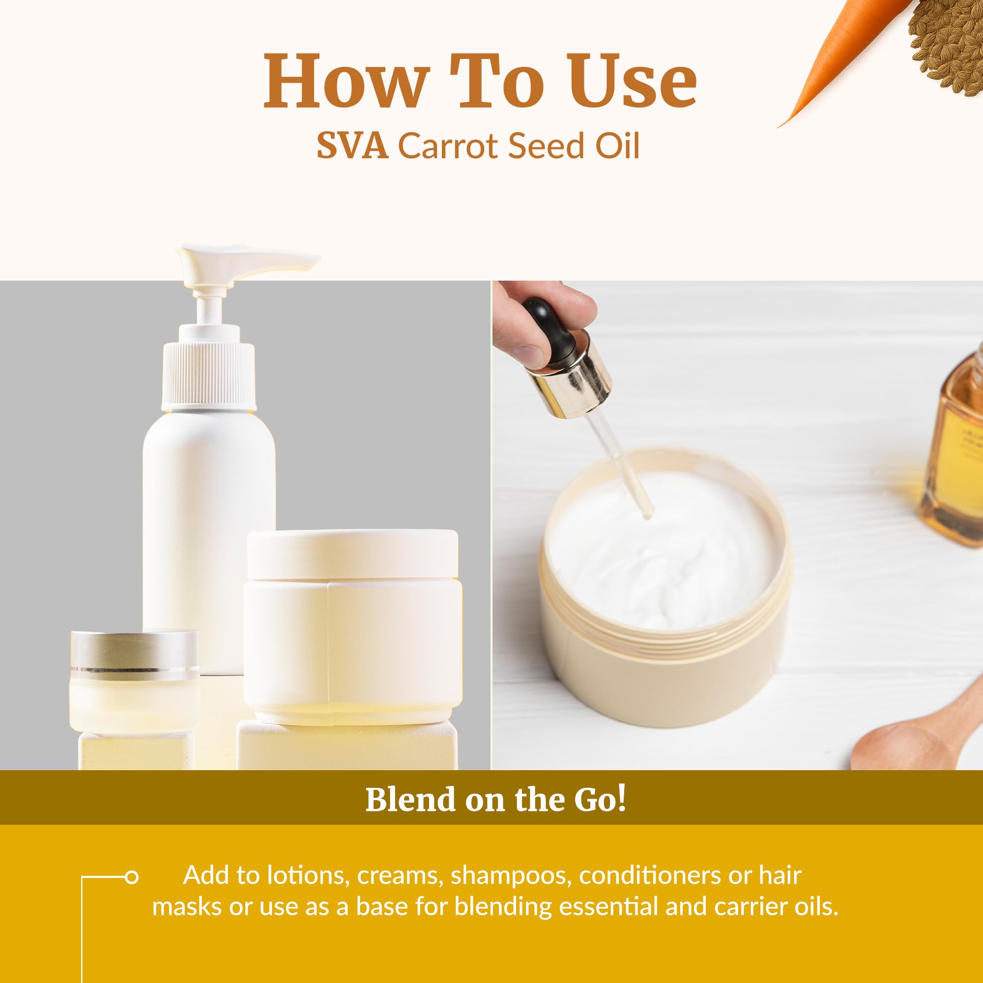 SVA Carrot Seed Oil - 16 oz | 100% Natural Cold-Pressed Carrier Oil for Face, Skin & Hair