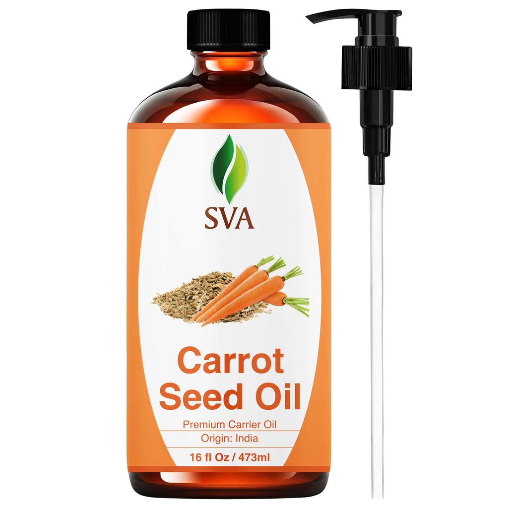 SVA Carrot Seed Oil - 16 oz | 100% Natural Cold-Pressed Carrier Oil for Face, Skin & Hair