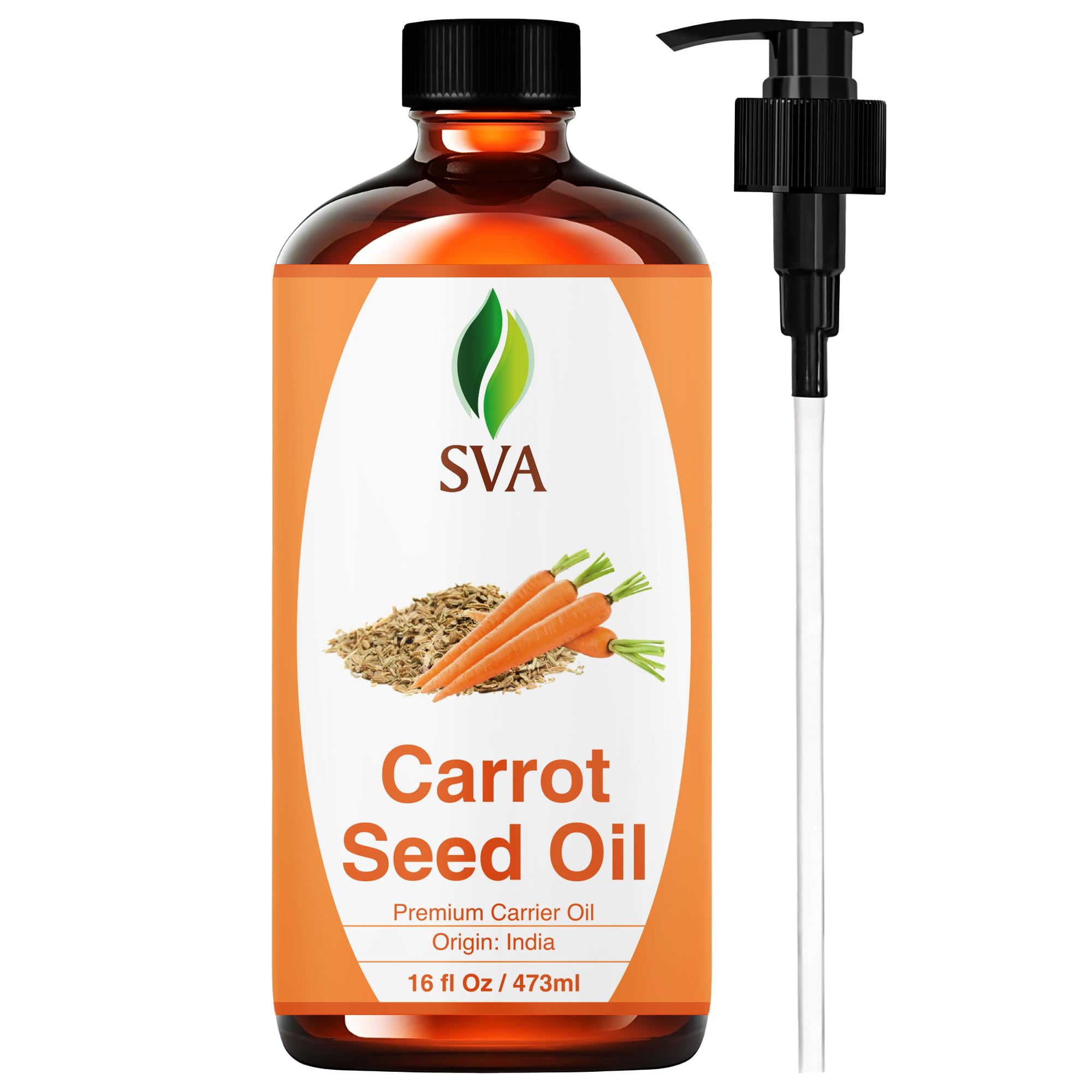 SVA Carrot Seed Oil - 16 oz | 100% Natural Cold-Pressed Carrier Oil for Face, Skin & Hair