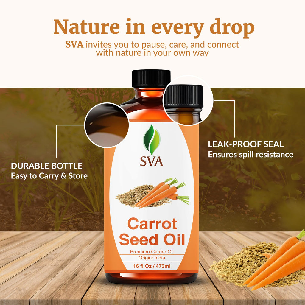 SVA Carrot Seed Oil - 16 oz | 100% Natural Cold-Pressed Carrier Oil for Face, Skin & Hair