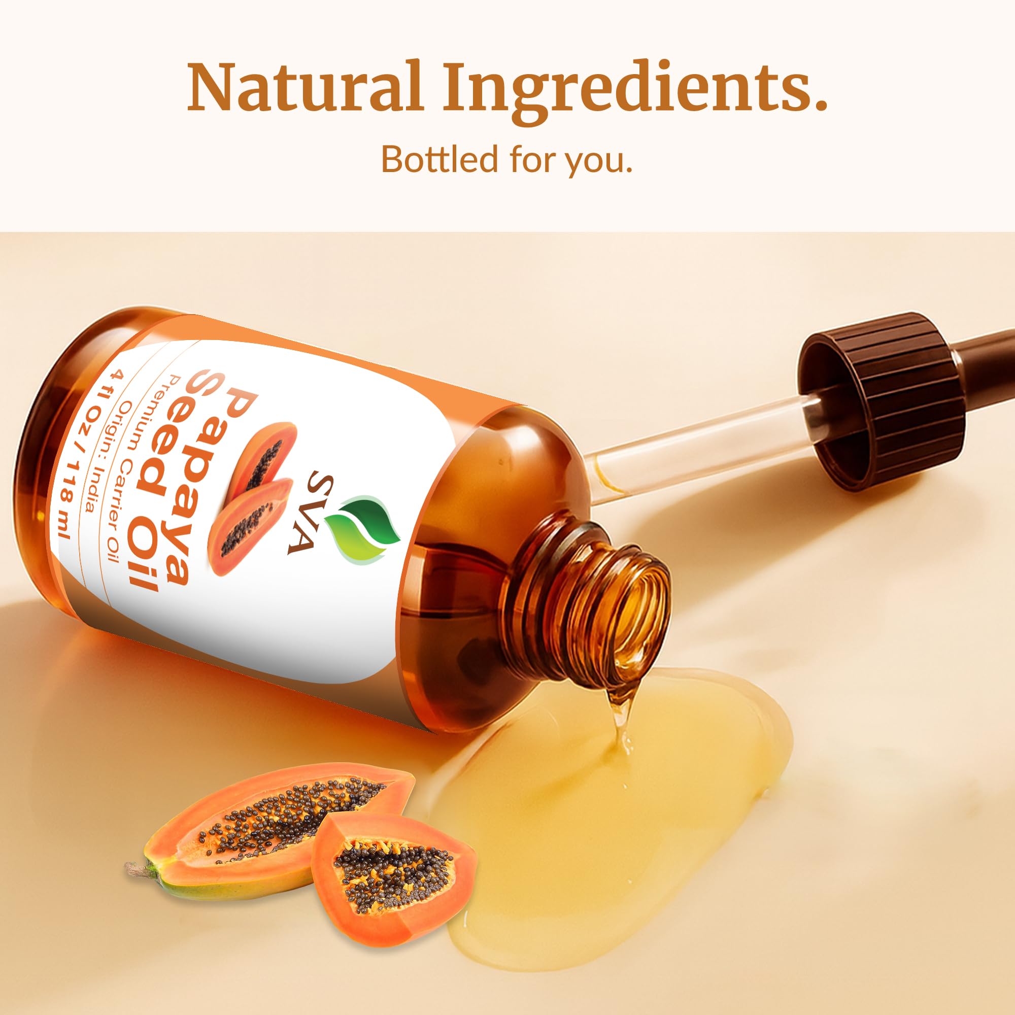 SVA Organics Papaya Seed Oil - 4oz Cold-Pressed Carrier Oil with Dropper for Face, Skin & Hair