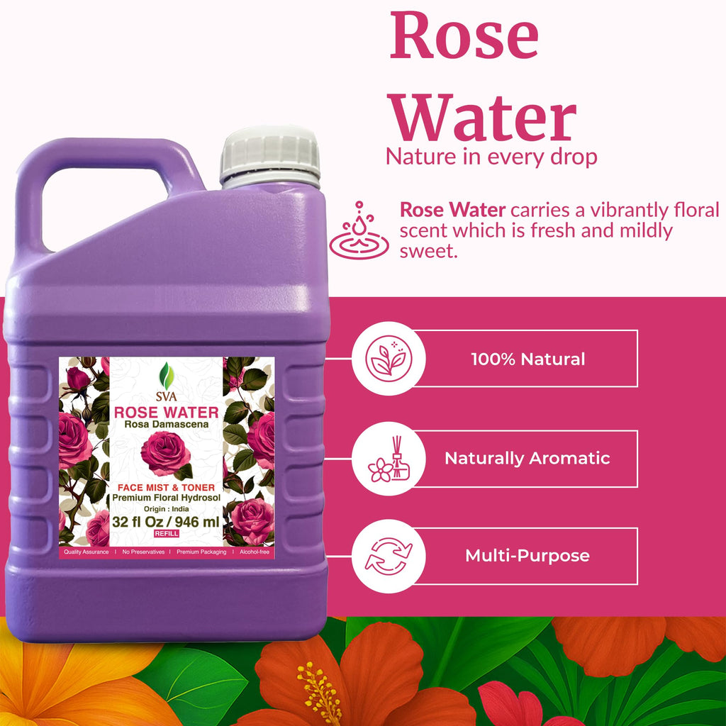 SVA Rose Water 32 oz by SVA ORGANICS | Hydrating Face Mist, Haircare & Aromatherapy