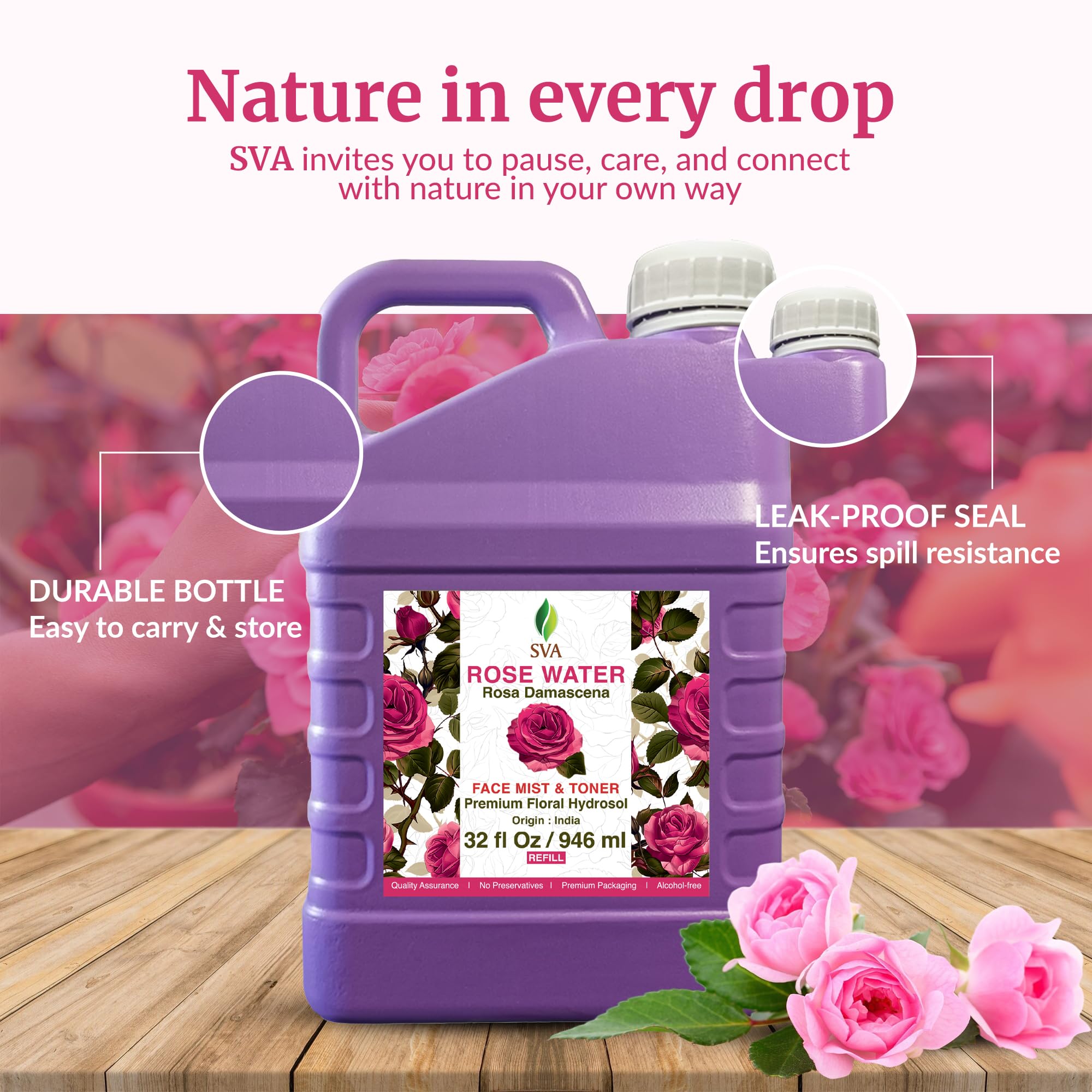 SVA Rose Water 32 oz by SVA ORGANICS | Hydrating Face Mist, Haircare & Aromatherapy