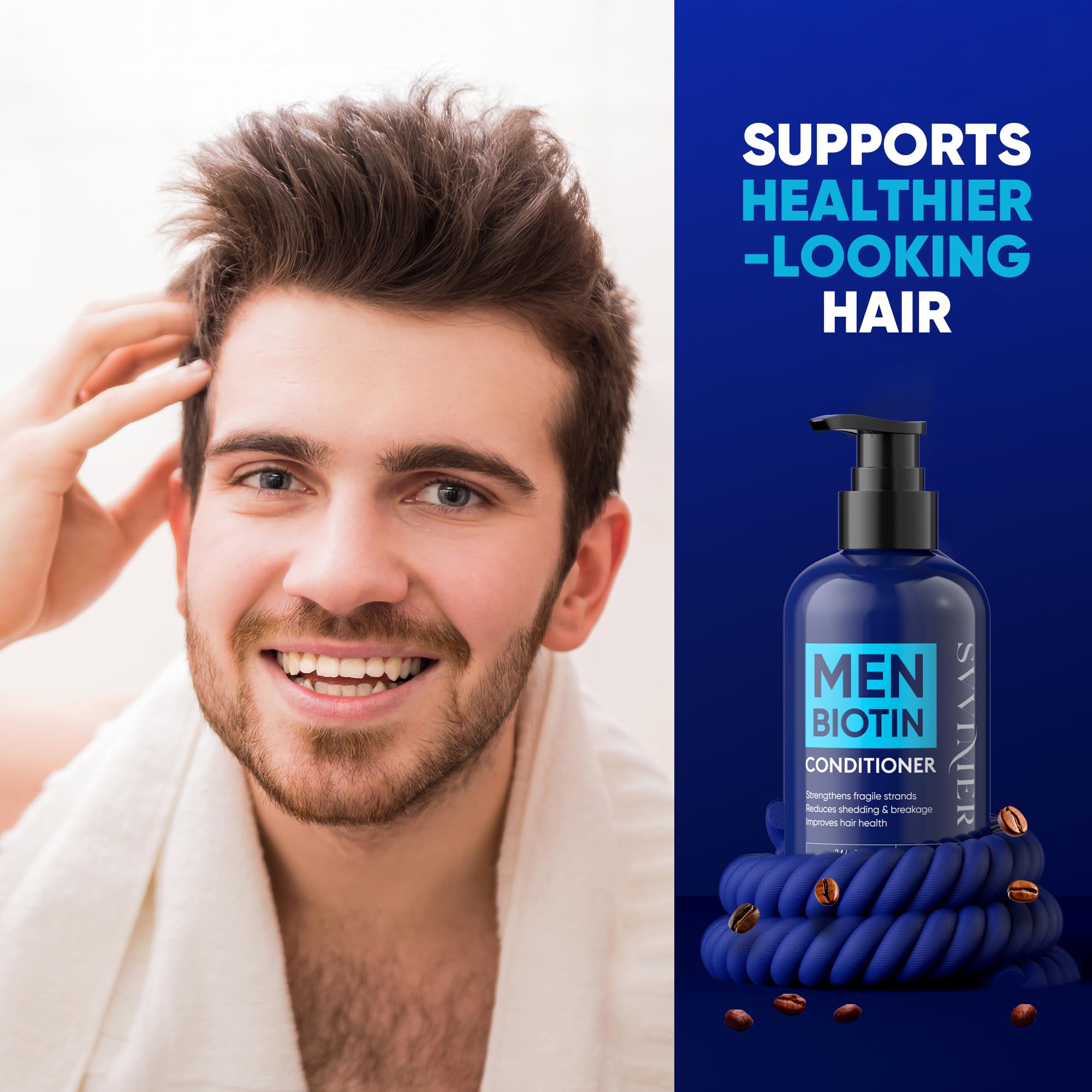 Svvimer Biotin Hair Conditioner for Men – Thickening & Volumizing with Rosemary, Tea Tree, Caffeine (Sulfate-Free) 13.5 Fl Oz