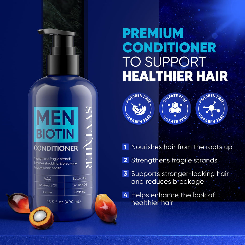 Svvimer Biotin Hair Conditioner for Men – Thickening & Volumizing with Rosemary, Tea Tree, Caffeine (Sulfate-Free) 13.5 Fl Oz