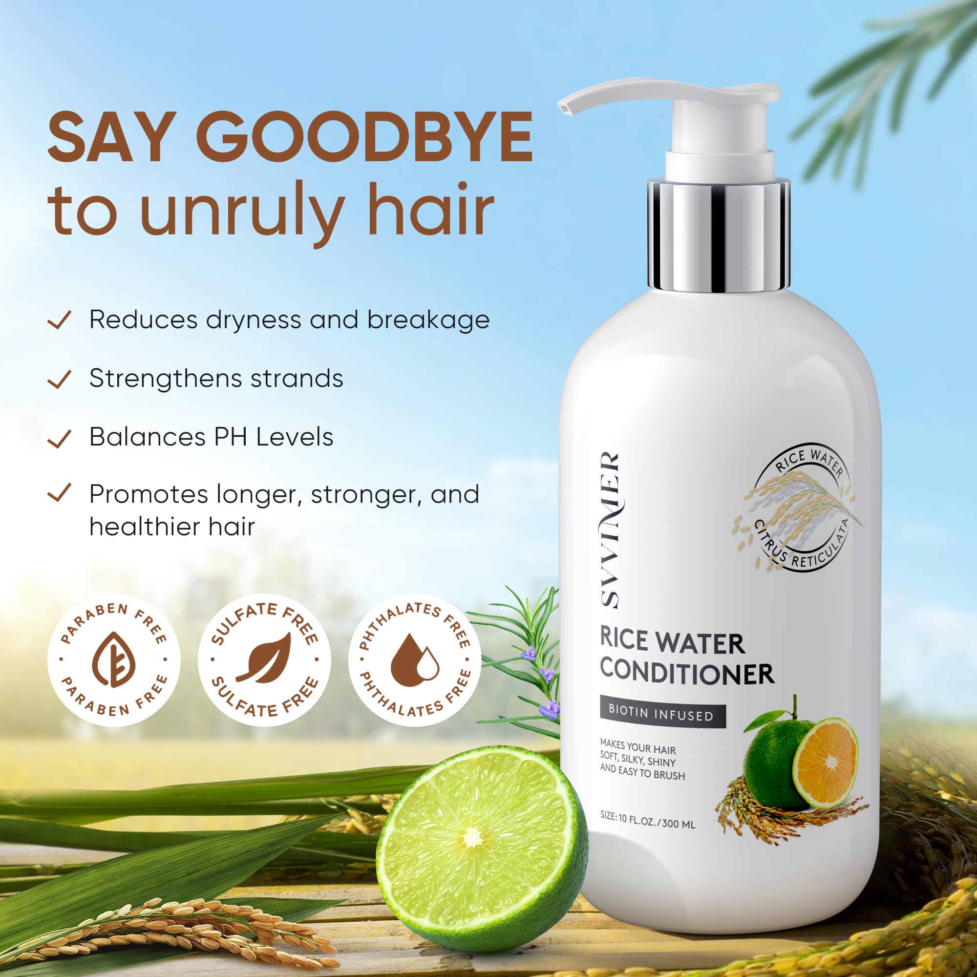 Svvimer Rice Water Hair Growth Conditioner – Thickening Biotin Formula, Sulfate-Free, 10 oz