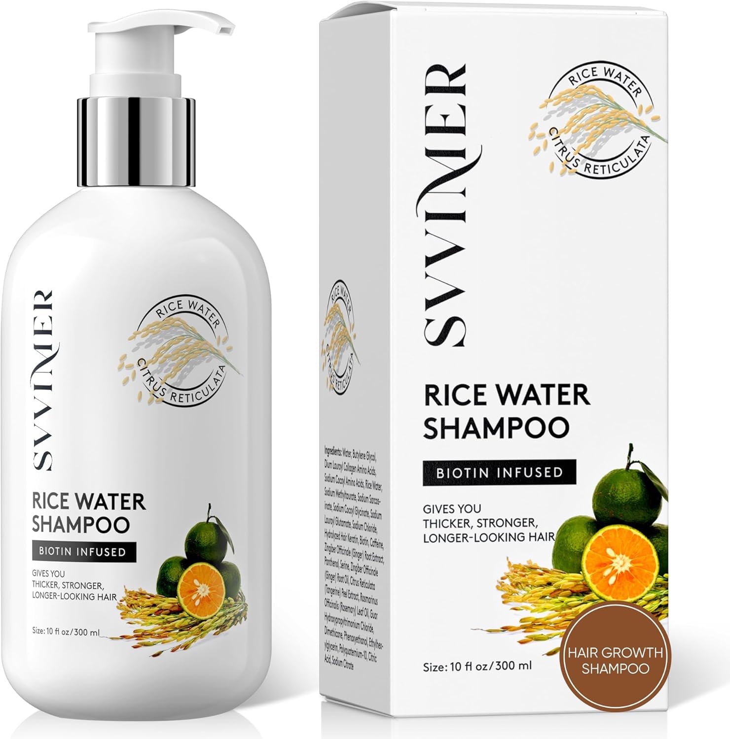 Svvimer Rice Water Hair Growth Shampoo - Biotin Thickening, Sulfate Free, 10 oz