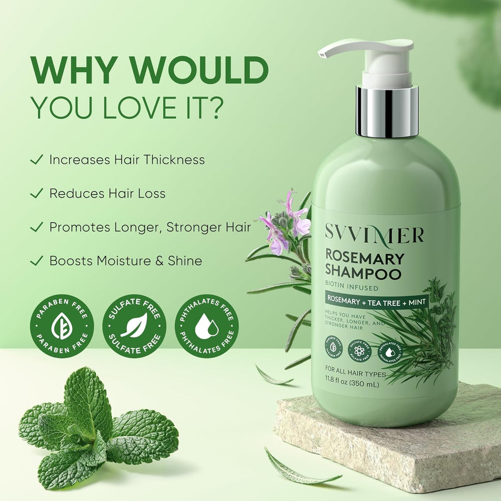 Svvimer Rosemary Hair Growth Shampoo – Thickening & Regrowth Formula with Biotin & Tea Tree Oil (11.8 fl oz)