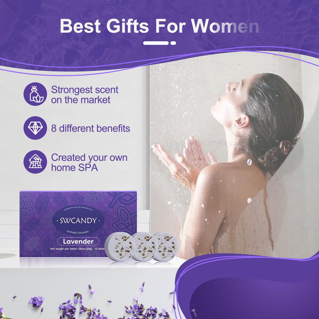 SWCANDY Lavender Shower Steamers – Aromatherapy 8-Pack for Travel, Relaxation & Home Spa