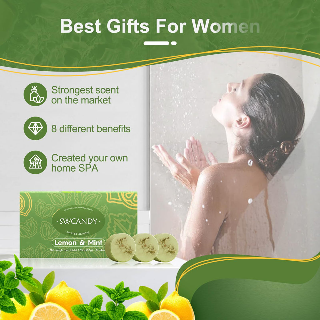 SWCANDY Shower Steamers Aromatherapy – Lemon Mint (8 pcs) Gift for Women