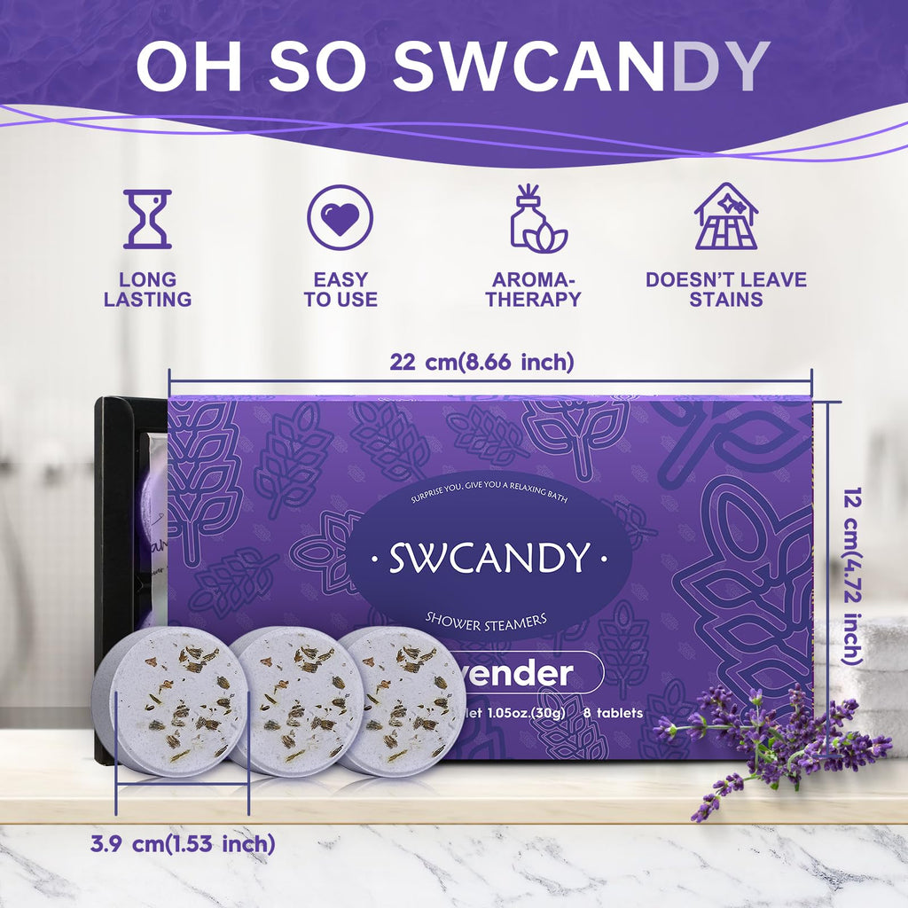 SWCANDY Lavender Shower Steamers – Aromatherapy 8-Pack for Travel, Relaxation & Home Spa
