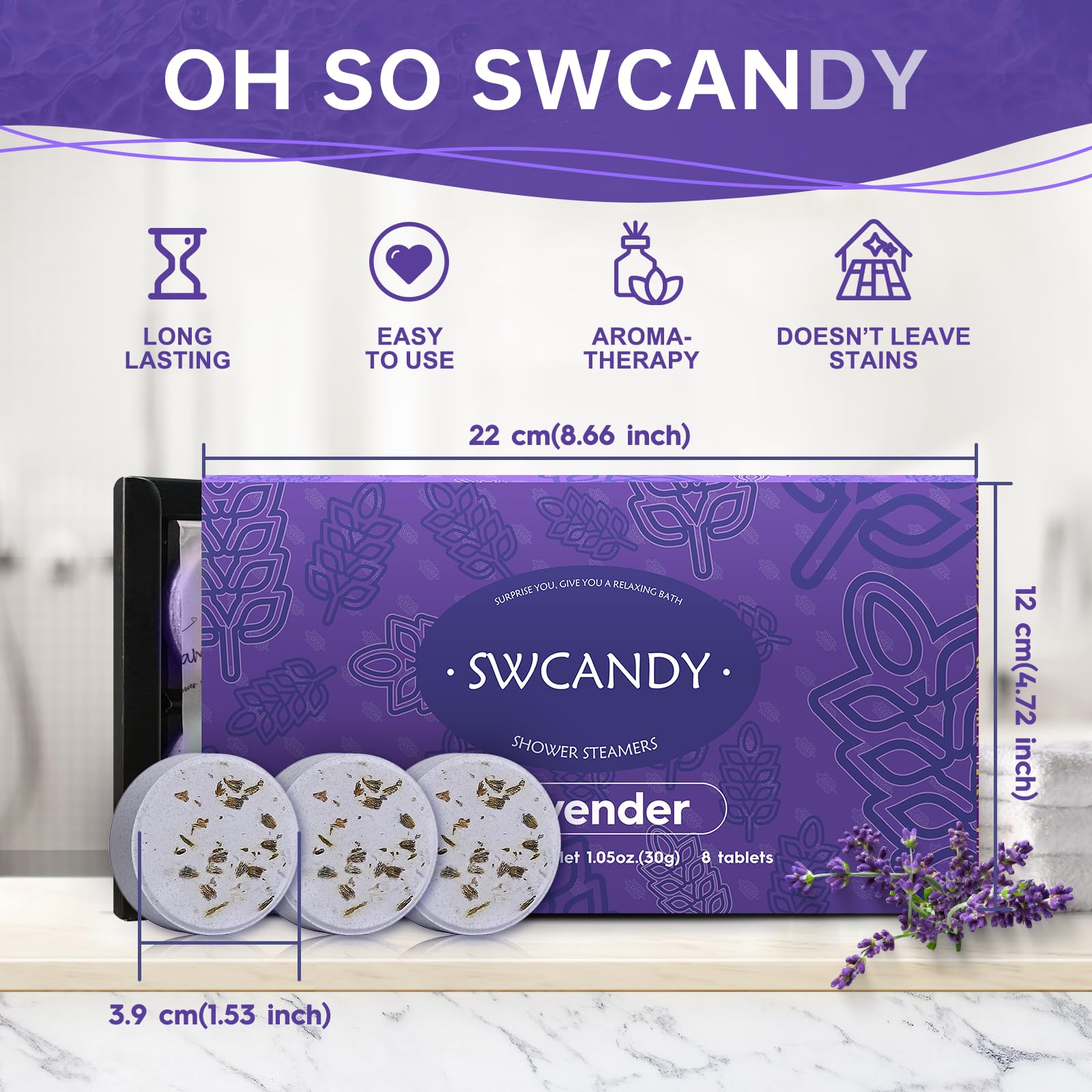 SWCANDY Lavender Shower Steamers – Aromatherapy 8-Pack for Travel, Relaxation & Home Spa