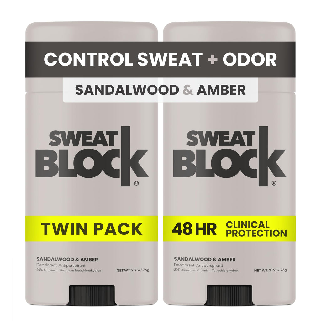 SweatBlock Clinical Strength Deodorant & Antiperspirant – Sandalwood & Amber, 2 Pack