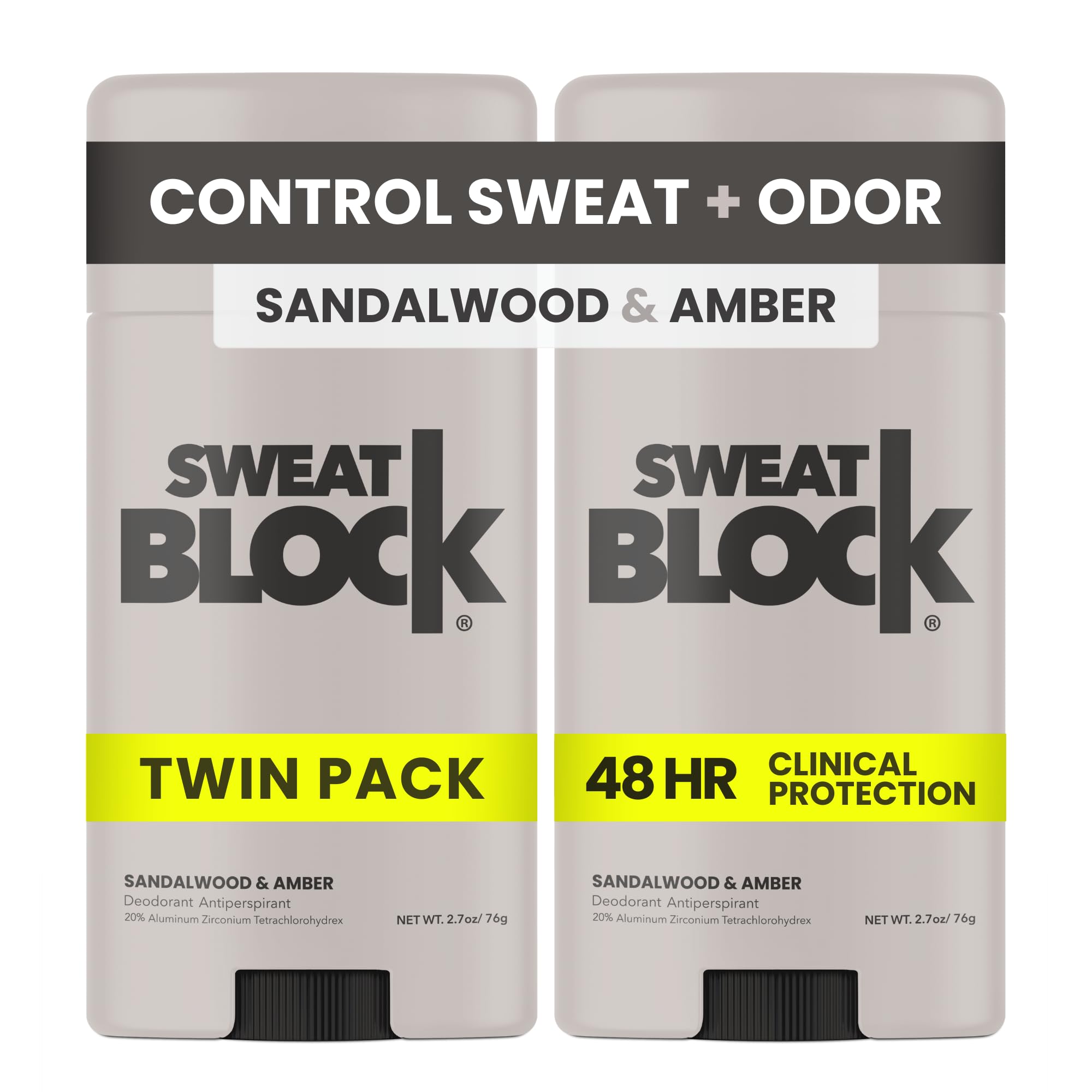SweatBlock Clinical Strength Deodorant & Antiperspirant – Sandalwood & Amber, 2 Pack