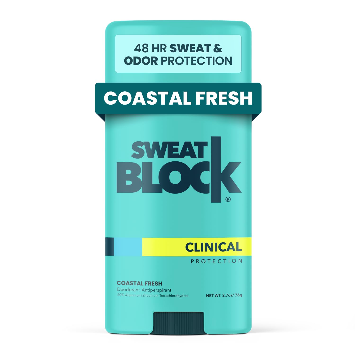 SweatBlock Deodorant Antiperspirant for Women & Men – 48 Hour Sweat & Odor Protection – Coastal Fresh