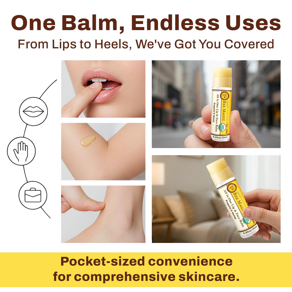 Sweet Bee Naturals Organic Beeswax Lip Balm – Honey & Propolis Moisturizing Stick | Pack of 3