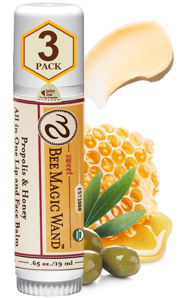 Sweet Bee Naturals Organic Beeswax Lip Balm – Honey & Propolis Moisturizing Stick | Pack of 3