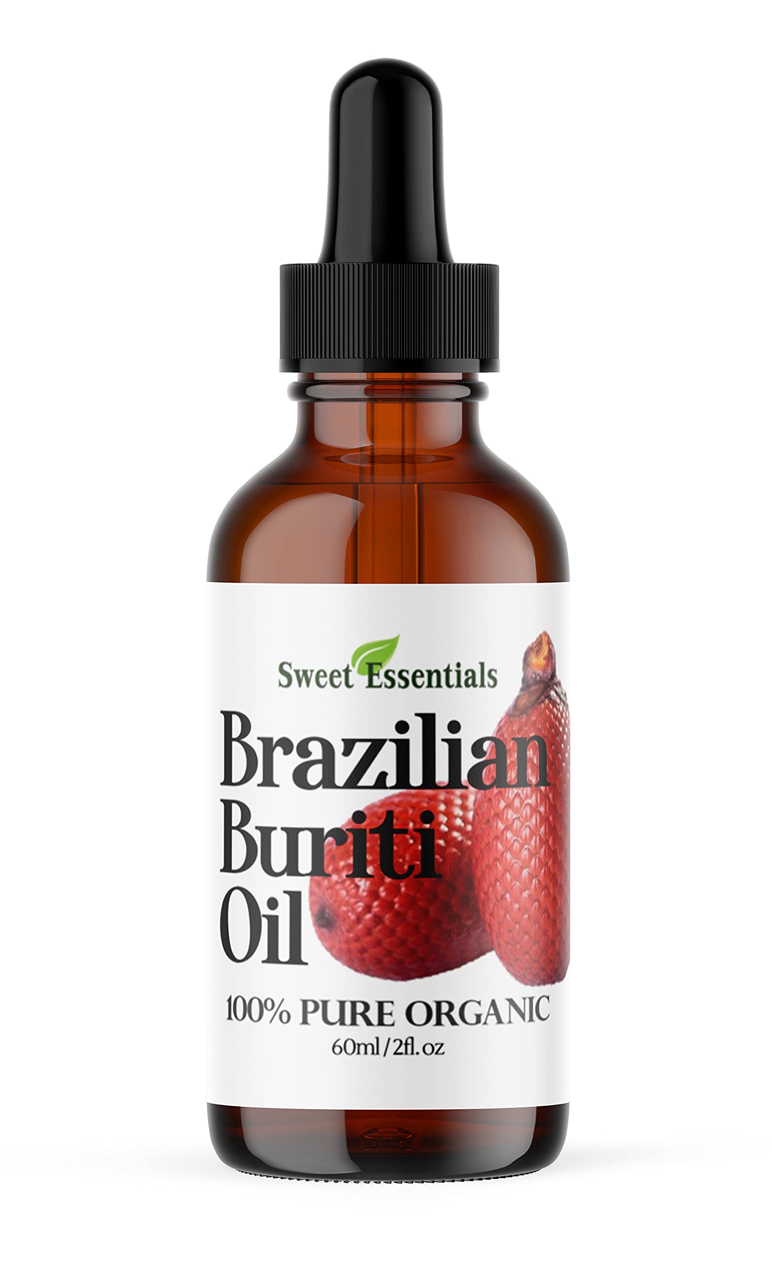 Sweet Essentials 100% Organic Buriti Oil (Aguaje) – Cold-Pressed, 2oz Glass Bottle with Dropper