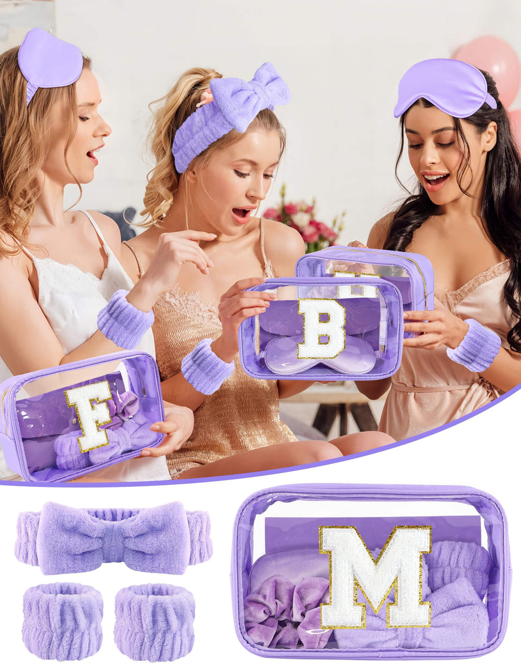 Sweet Lion Gift Sets for Women - Initial Makeup Bag & Purple Spa Kit