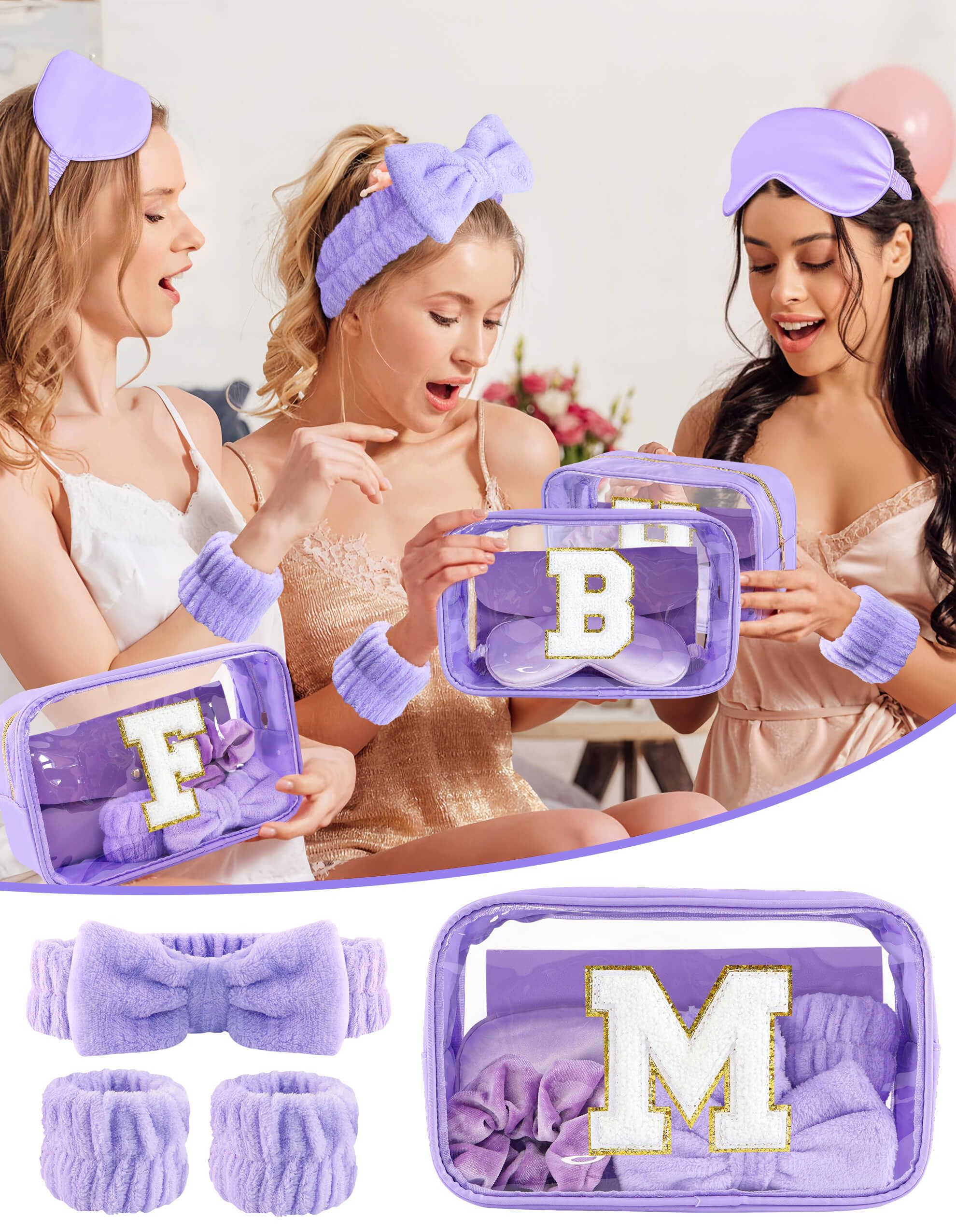 Sweet Lion Gift Sets for Women - Initial Makeup Bag & Purple Spa Kit