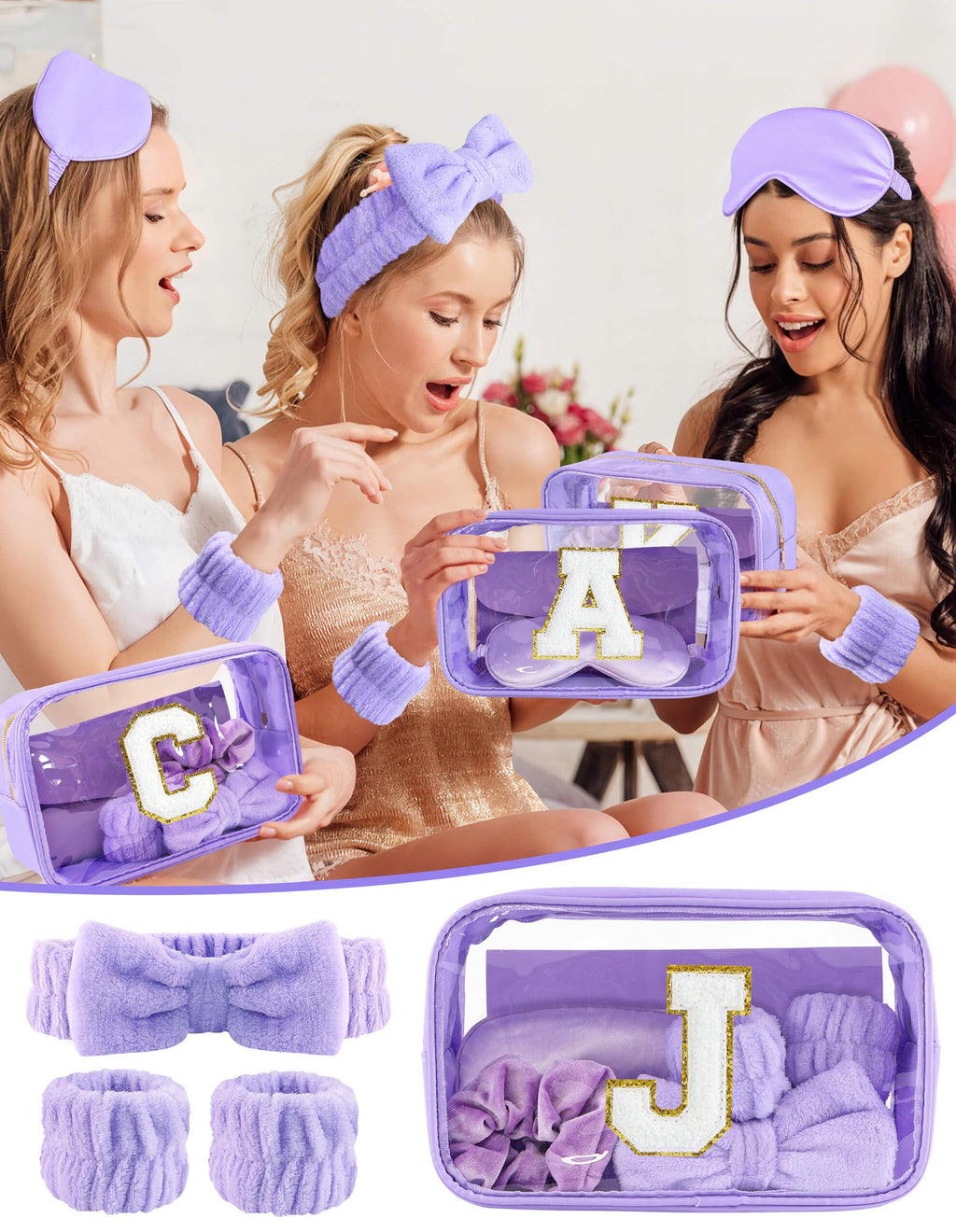 Sweet Lion Gift Sets for Women | Initial Makeup Bag & 7‑Piece Brush Set + Spa Headbands