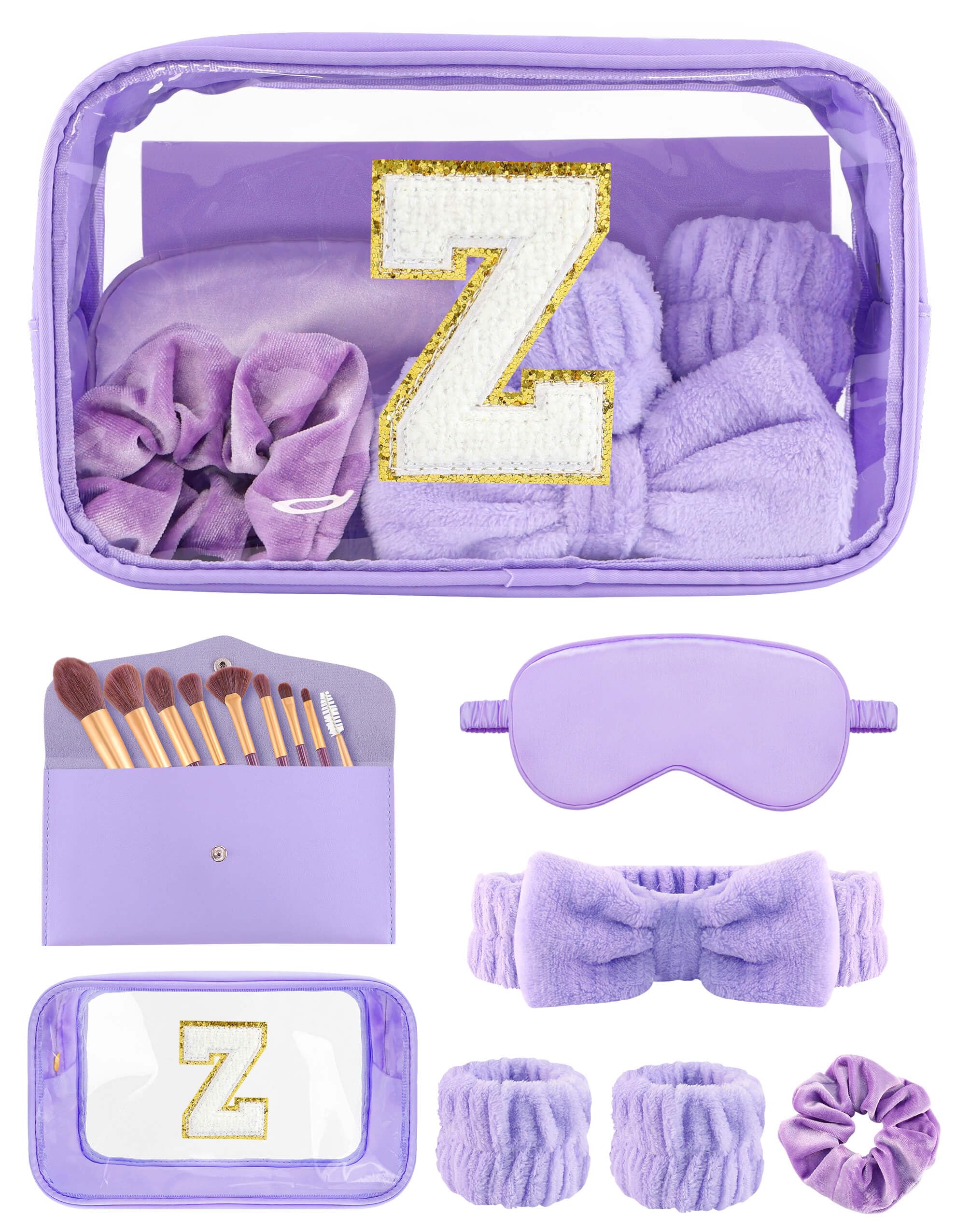 Sweet Lion Gift Sets for Women – Initial Makeup Bag & Makeup Brush Set for Sleepovers