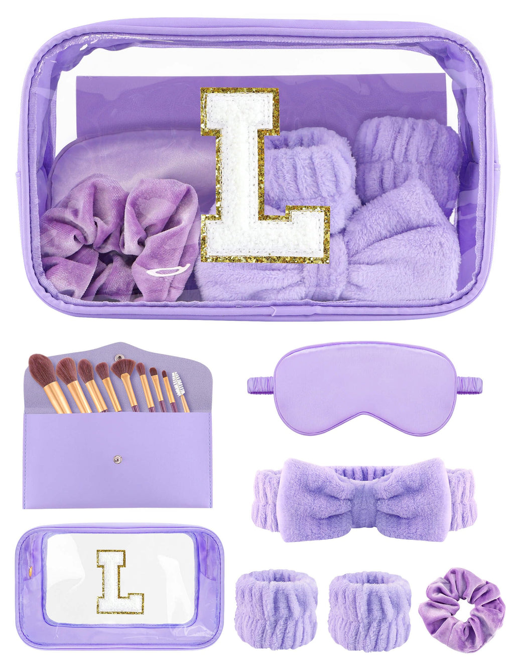 Sweet Lion Gift Sets for Women – Initial Makeup Bag & Makeup Brush Set for Spa Parties and Sleepovers