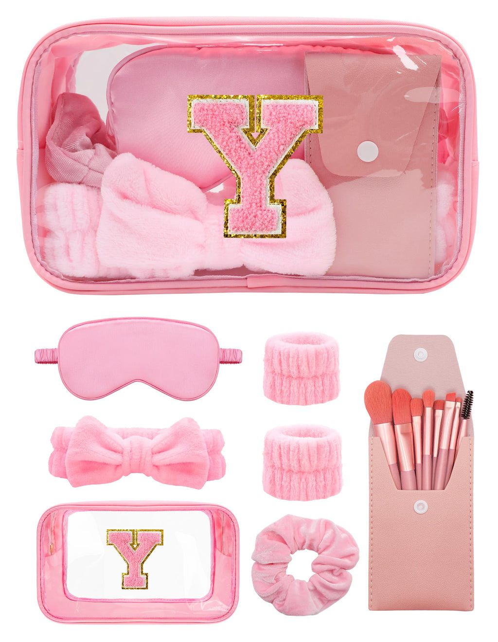 Sweet Lion Gift Sets for Women | Initial Makeup Bag & Brush Set | Pink Spa Kit