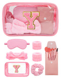 Sweet Lion Gift Sets for Women | Initial Makeup Bag & Brush Set | Pink Spa Kit