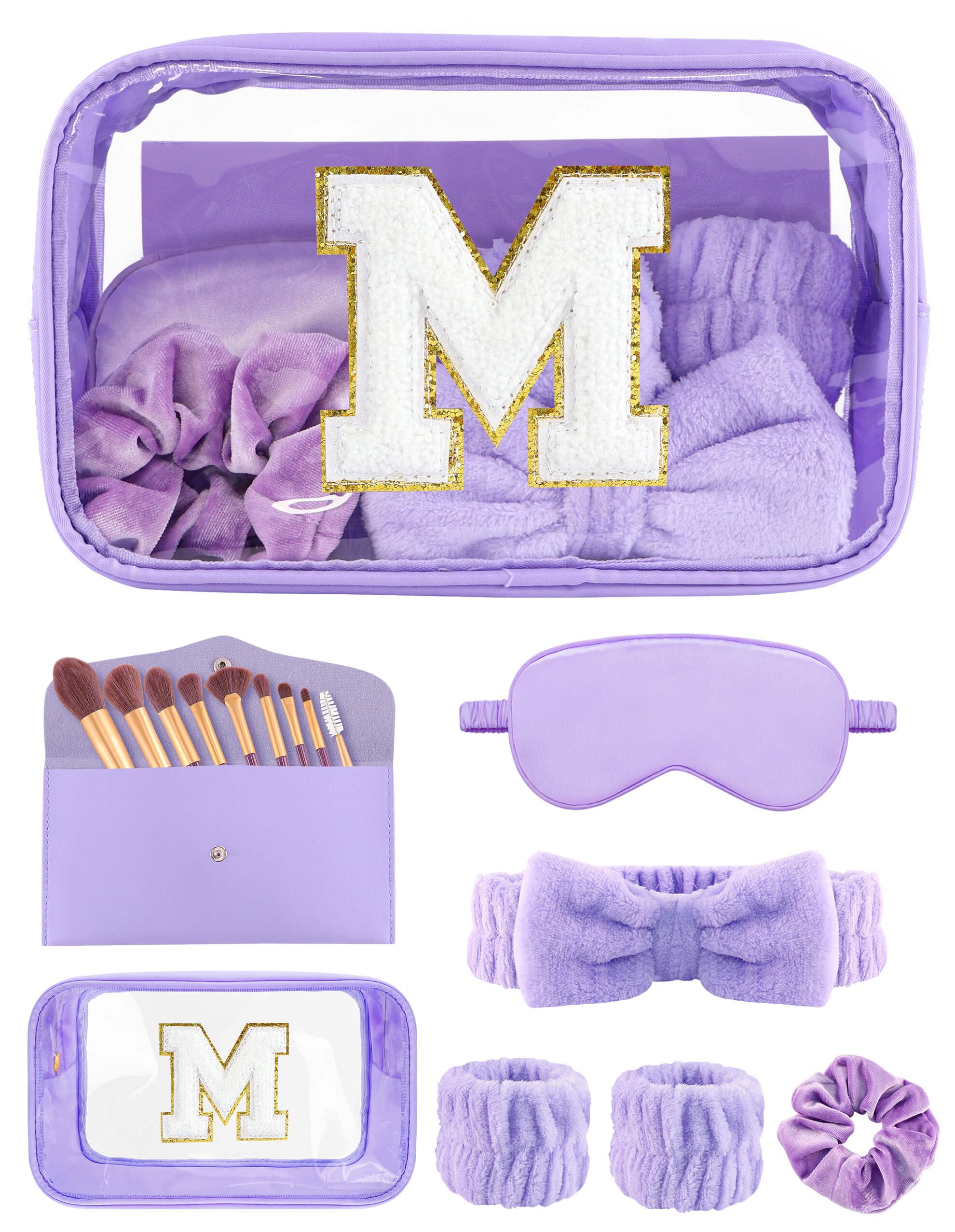 Sweet Lion Gift Sets for Women - Initial Makeup Bag & Purple Spa Kit