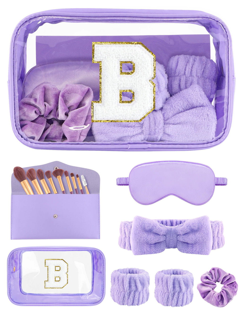 Sweet Lion Gift Sets for Women | Initial Makeup Bag & Makeup Brush Set for Sleepovers, Bachelorette Parties, and Bridesmaid Favors