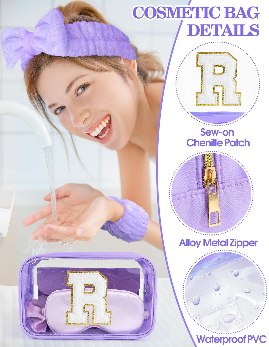 Sweet Lion Gift Sets for Women — Initial Makeup Bag + Brush Set & Purple Spa Kit