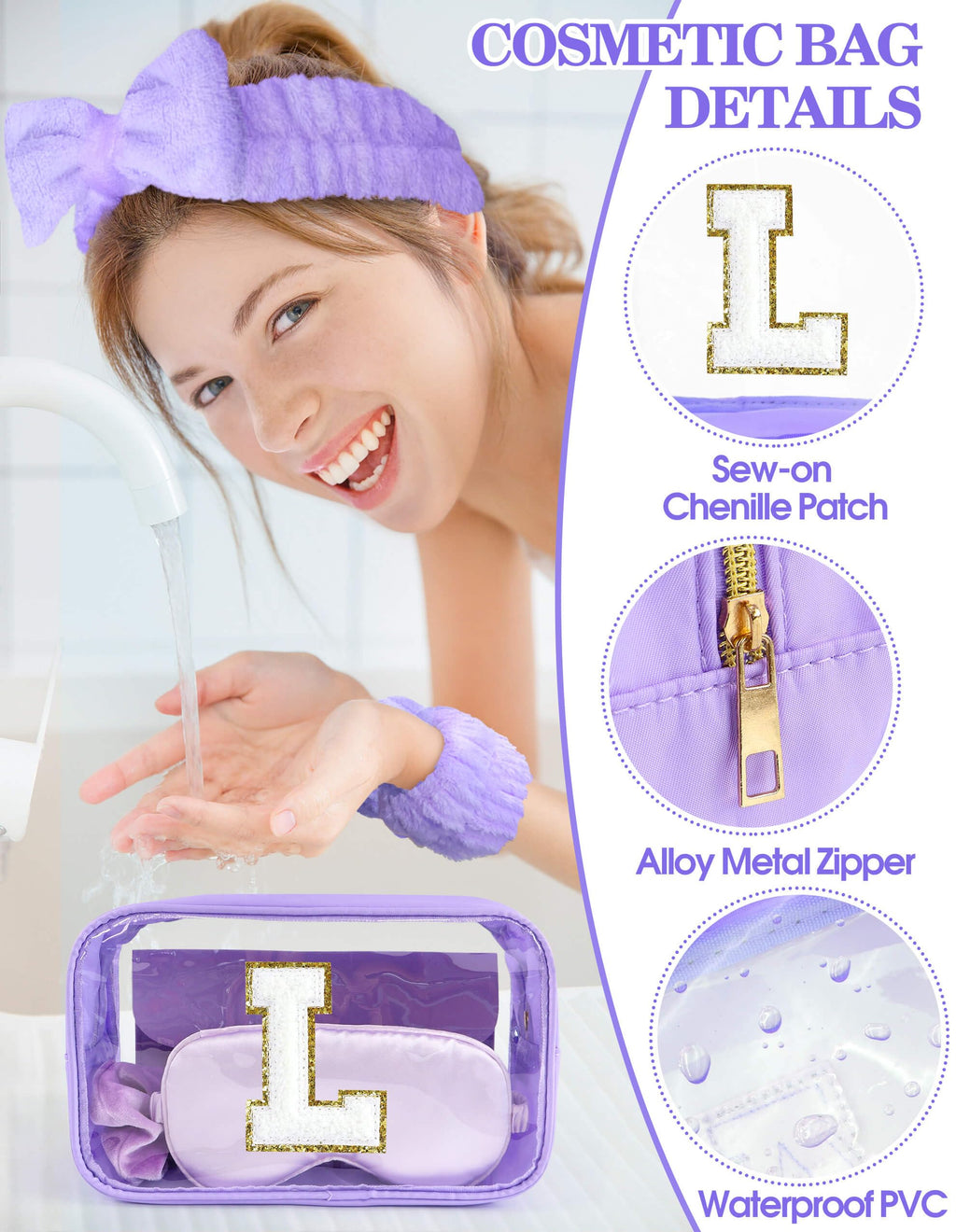 Sweet Lion Gift Sets for Women – Initial Makeup Bag & Makeup Brush Set for Spa Parties and Sleepovers