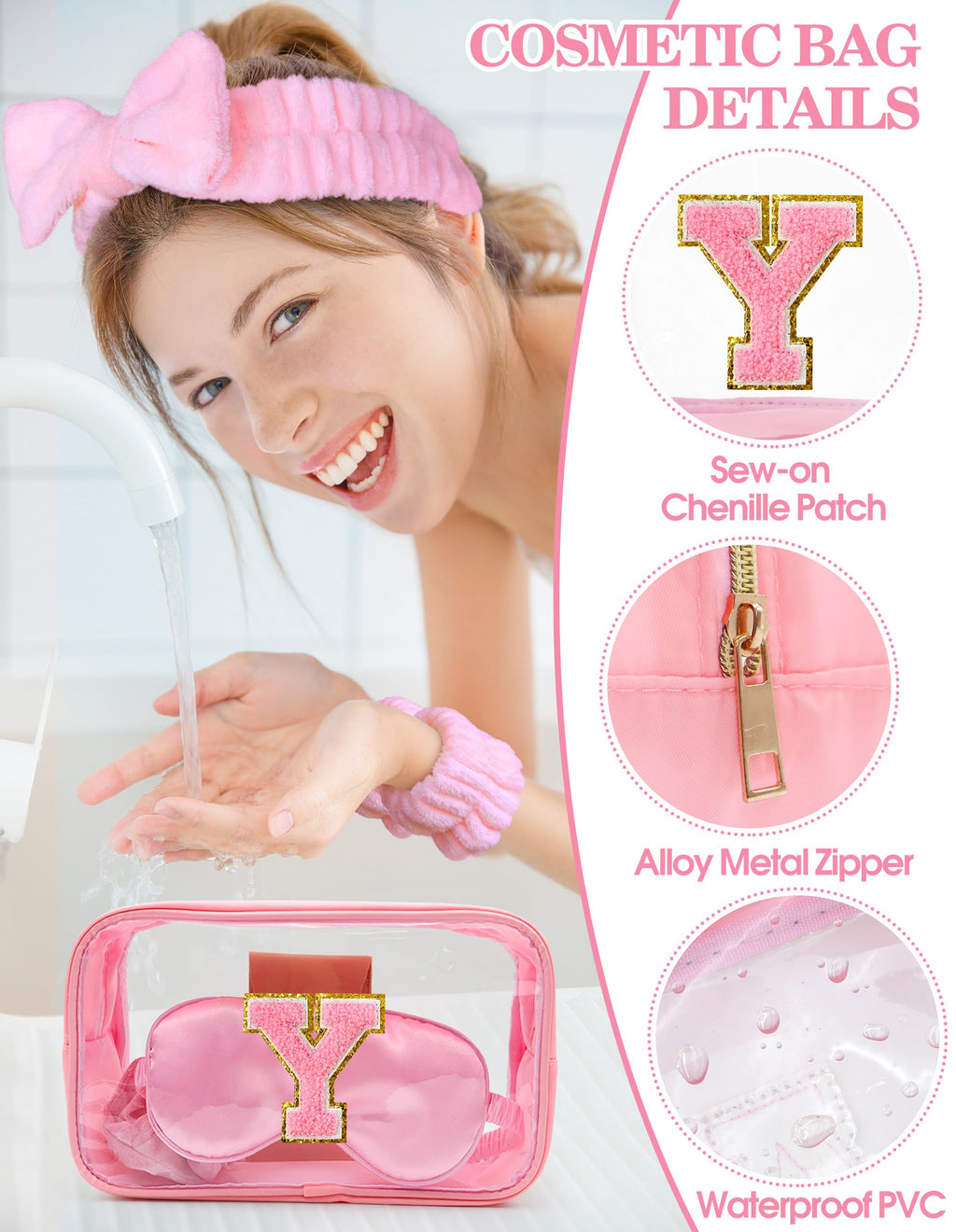 Sweet Lion Gift Sets for Women | Initial Makeup Bag & Brush Set | Pink Spa Kit
