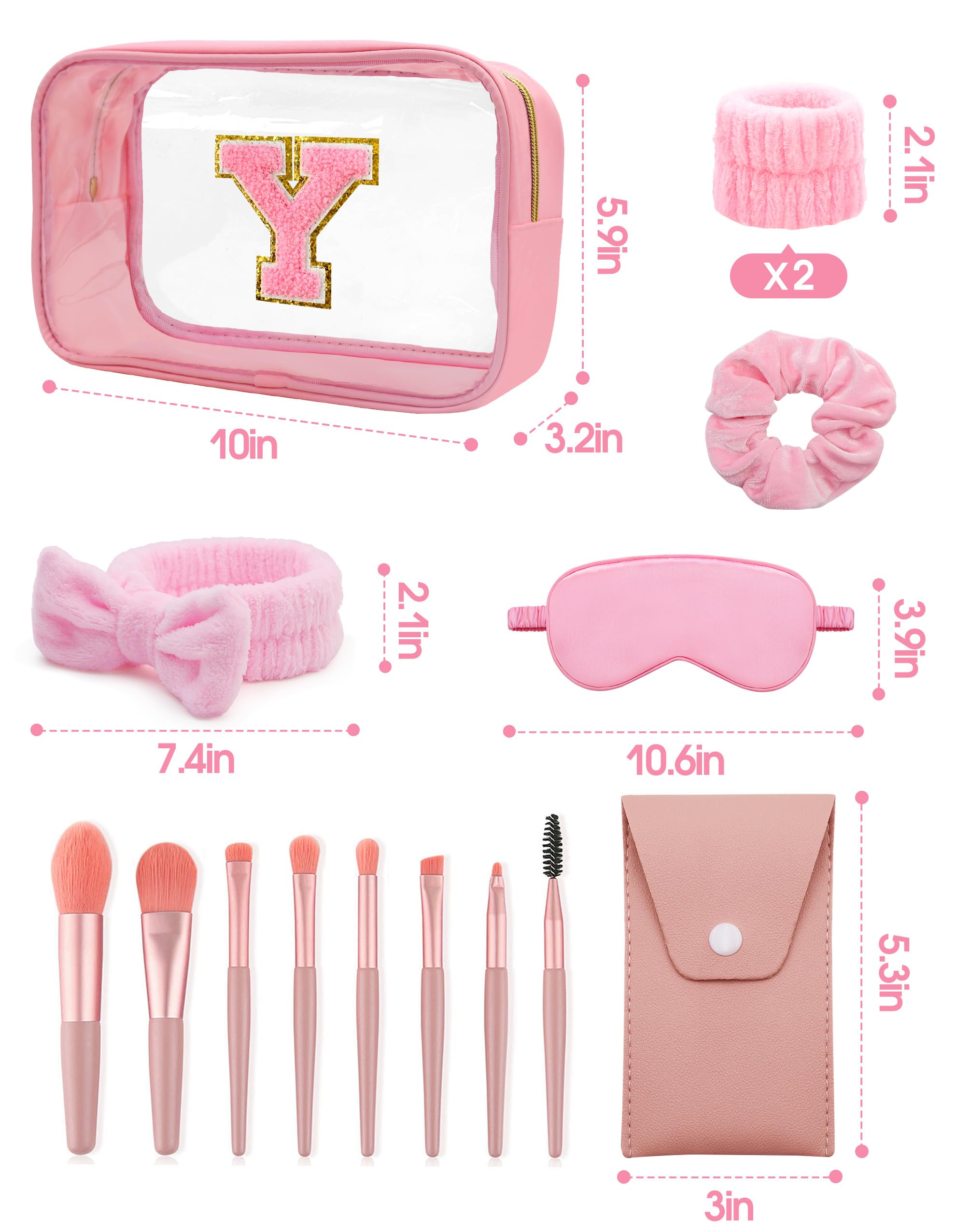 Sweet Lion Gift Sets for Women | Initial Makeup Bag & Brush Set | Pink Spa Kit